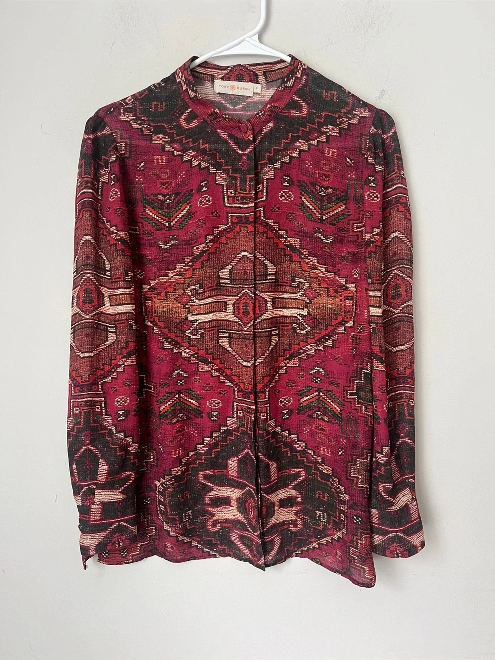 Tory Burch 100% Silk Aztec Print Blouse Sz 6 ♟️